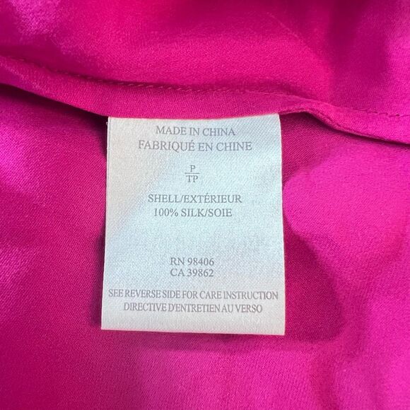 Theory 3/4 sleeve fuchsia hot pink silk zipper neckline blouse size petite - Picture 12 of 14
